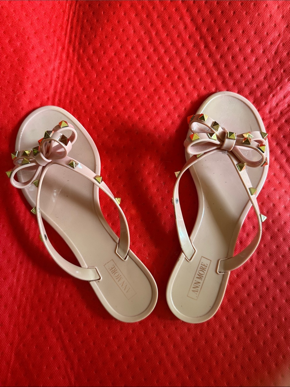 Nude Bow Stud Jelly Sandals